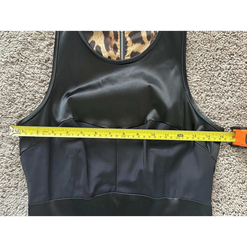 Dolce & Gabbana Black Sheath Dress 42 Midi Sleeveless Satin Panel Leopard Lining - Picture 15 of 15